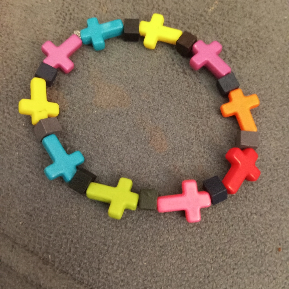 hand crafted Colorful neon cross beaded statement bracelet stretchy